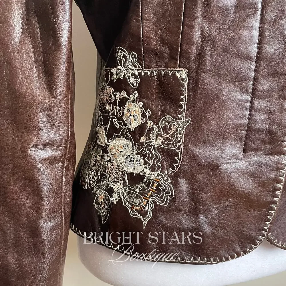 Rare Embroidered Leather Blazer Jacket ASO Lorelai Gilmore Phoebe Buffay Friends - Picture 8 of 11